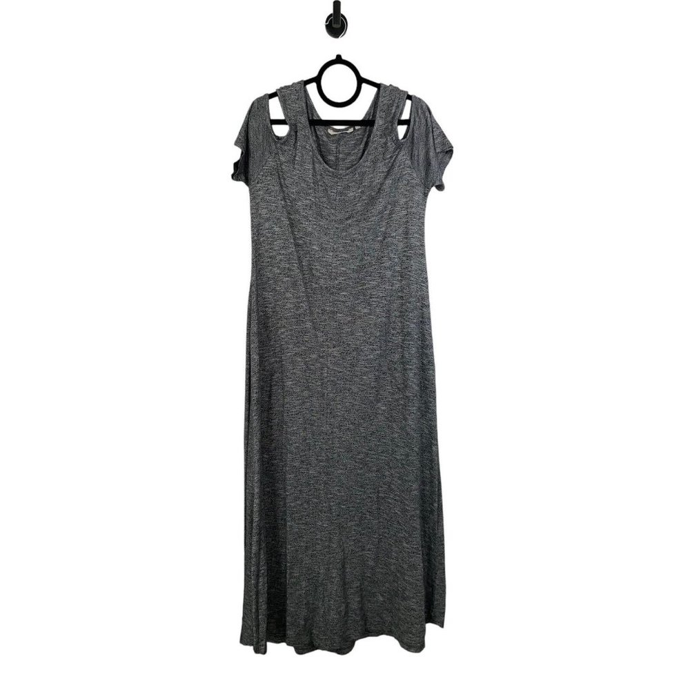 Soft Surroundings Maxi Dress Large Cold Shoulder Gray Pockets Short‎ Sleeve